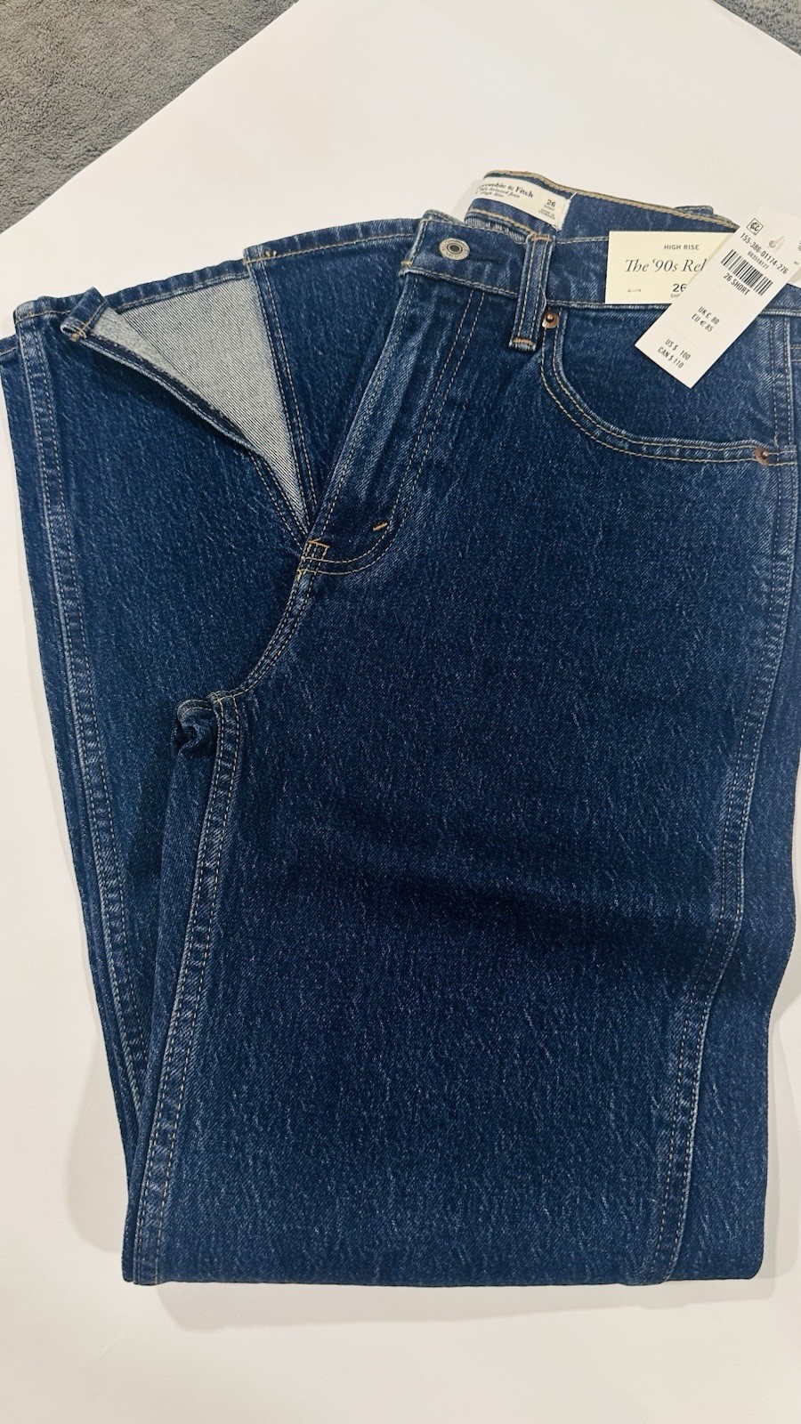 Abercrombie & Fitch 90s Relaxed High Rise Straight Dark Wash Denim Jeans 26