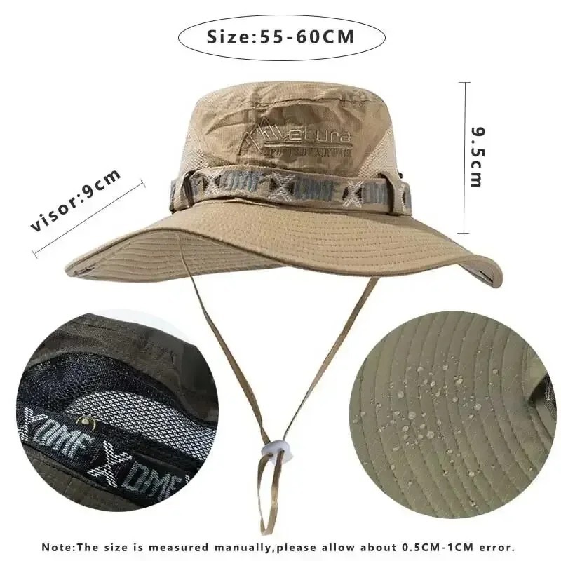 Summer Men Bucket Hat Outdoor UV Protection Wide Brim Panama Safari Hunting Hiki