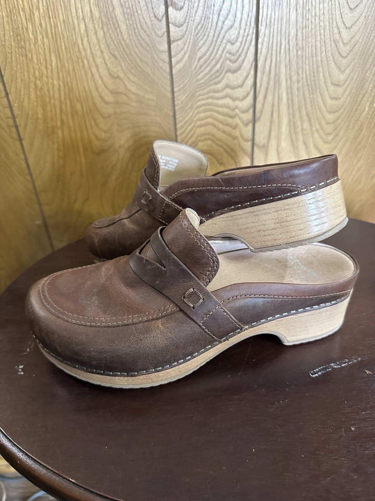 Dansko Bel Oiled Brown Leather Slip On Loafer Clogs Mule Shoes Size 8 39 slide