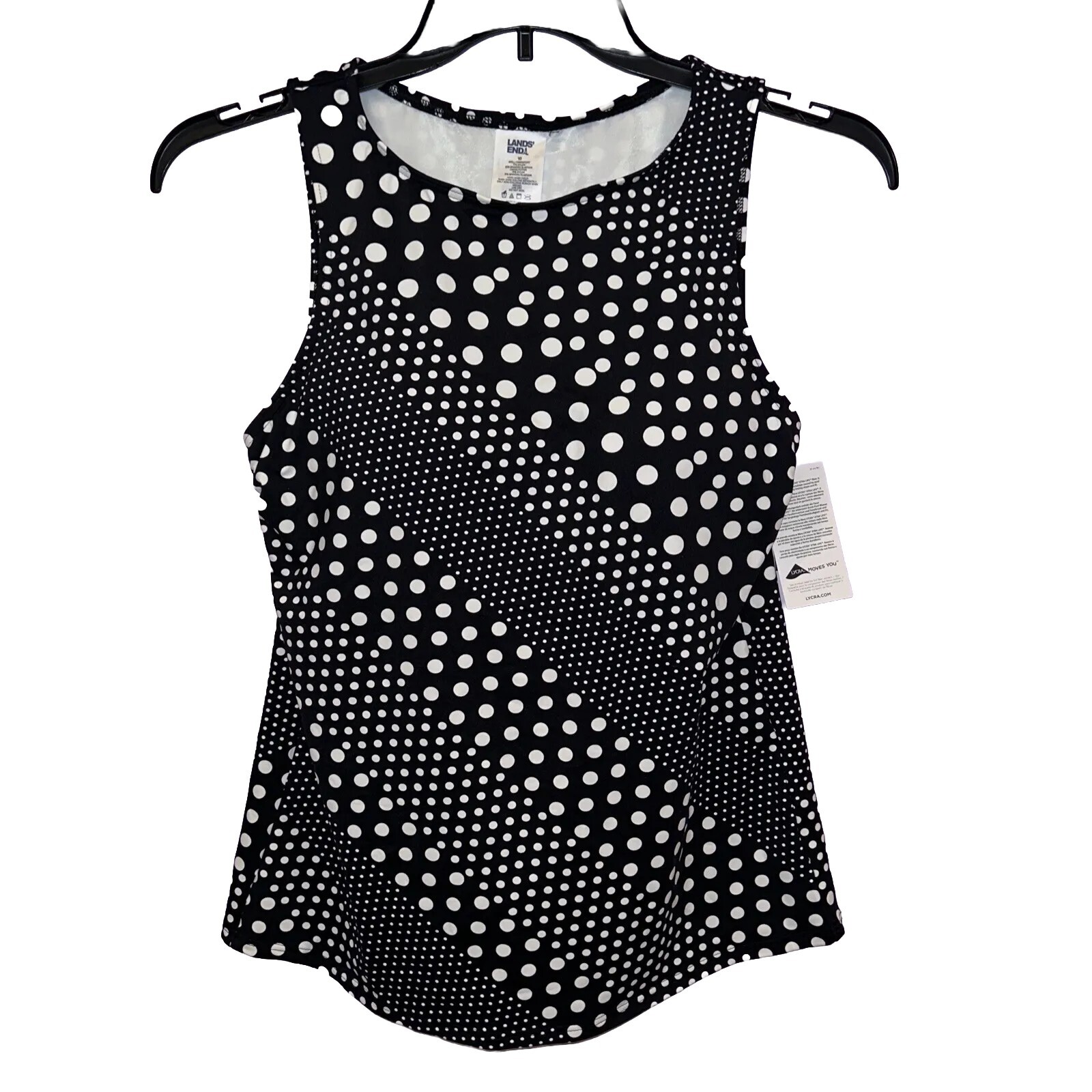 Land’s End Women’s size 10 Pop Black Diagonal Dot High Neck Tankini Swim Top NWT
