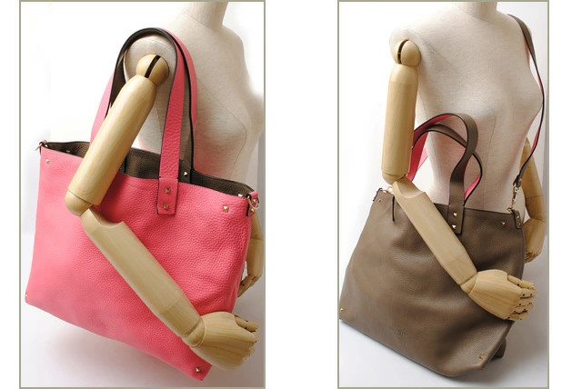 Valentino Rockstud Reversible Beige Fuchsia 2way Tote Leather Unisex Bag #PTB078