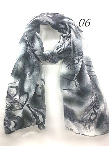 Fashion Any Season Casual Style Feather Print Soft Long Shawl Scarf