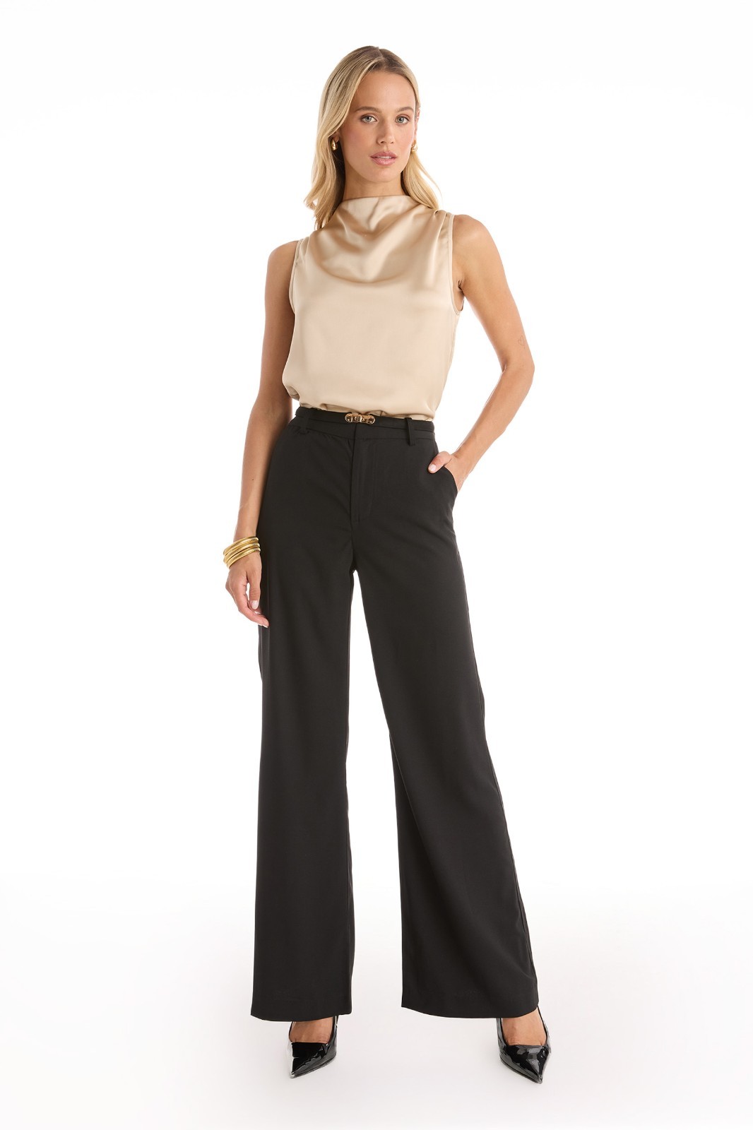 Mara Silky Top Champagne and Black THE NOLI SHOP
