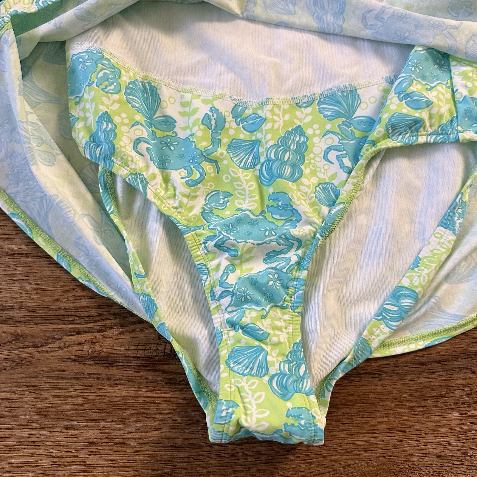 Lilly Pulitzer One Piece Swimsuit Swimdress 14 Blue Green Chillin Crab Shell NEW
