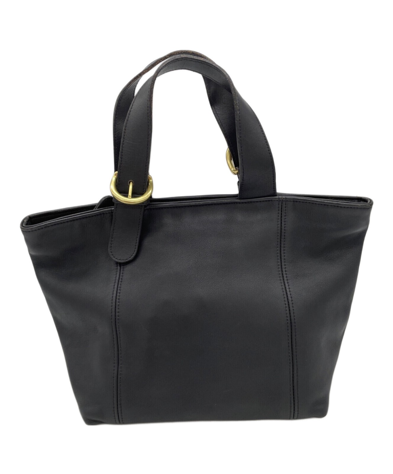 Coach Black Leather Handbag Gold Tone Hardware Women Tote Bag 8447 21.5cm Used