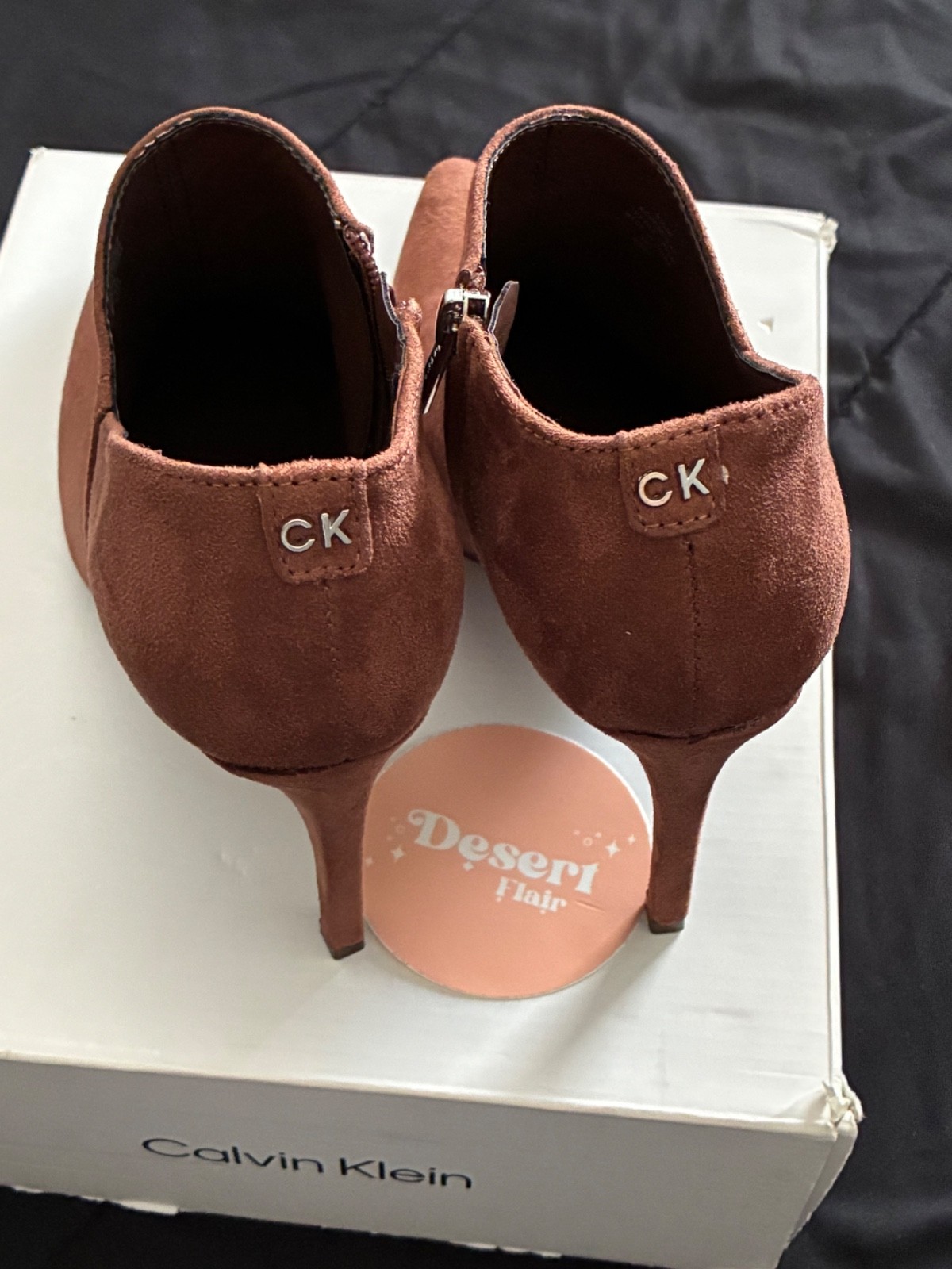 HOT! Calvin Klein Med Brown “Desert Flair” Hessica Stiletto Heel Boots Size 9.5