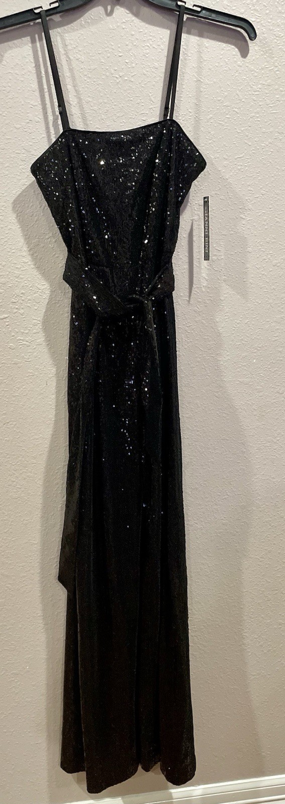 Marina Black Sequin Wide-Leg Jumpsuit Square Neck Adjustable Straps Sz 2