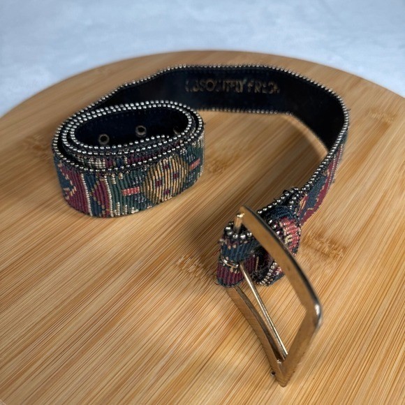 Vintage Absolutely Fresh Woven Tapestry Belt Womens Gold Buckle 33.5in Bohemian