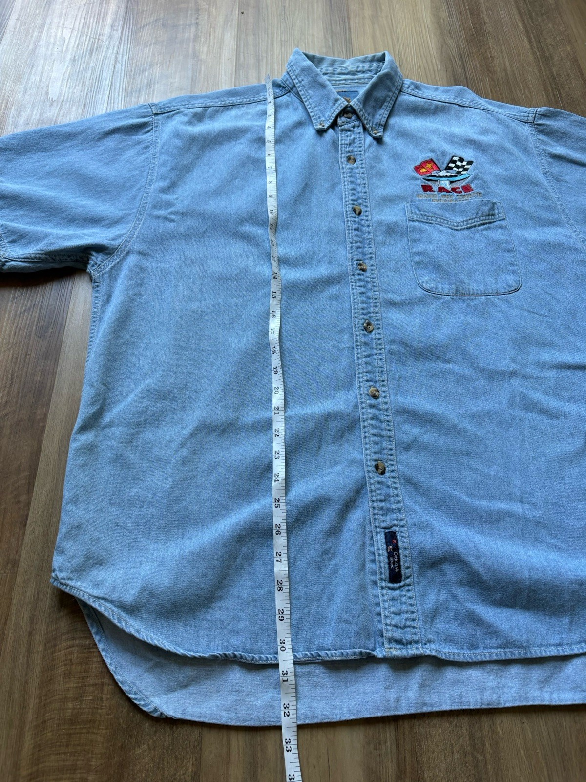 Vintage Corvette Racing Redding Enthusiasts Denim Button Down Shirt Mens XL
