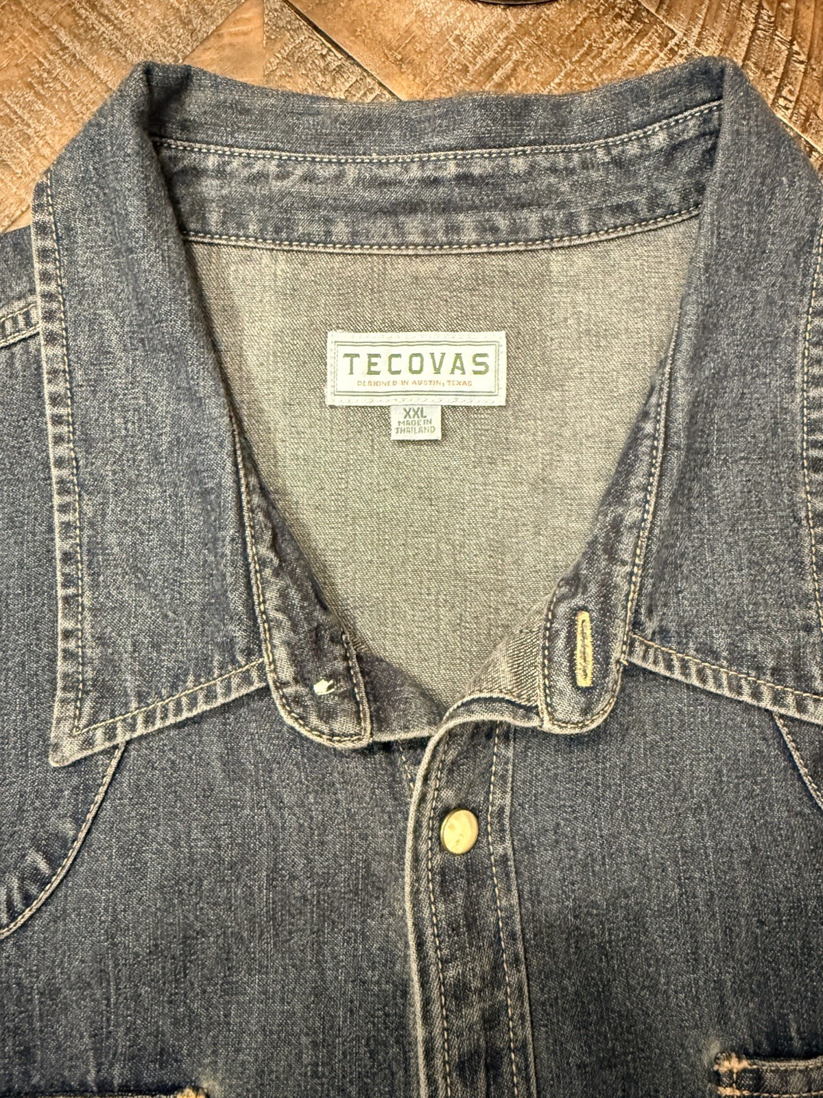 New Tecovas Western Shirt Mens Large Blue Denim Pearl Snap Yoke Short Sleeve