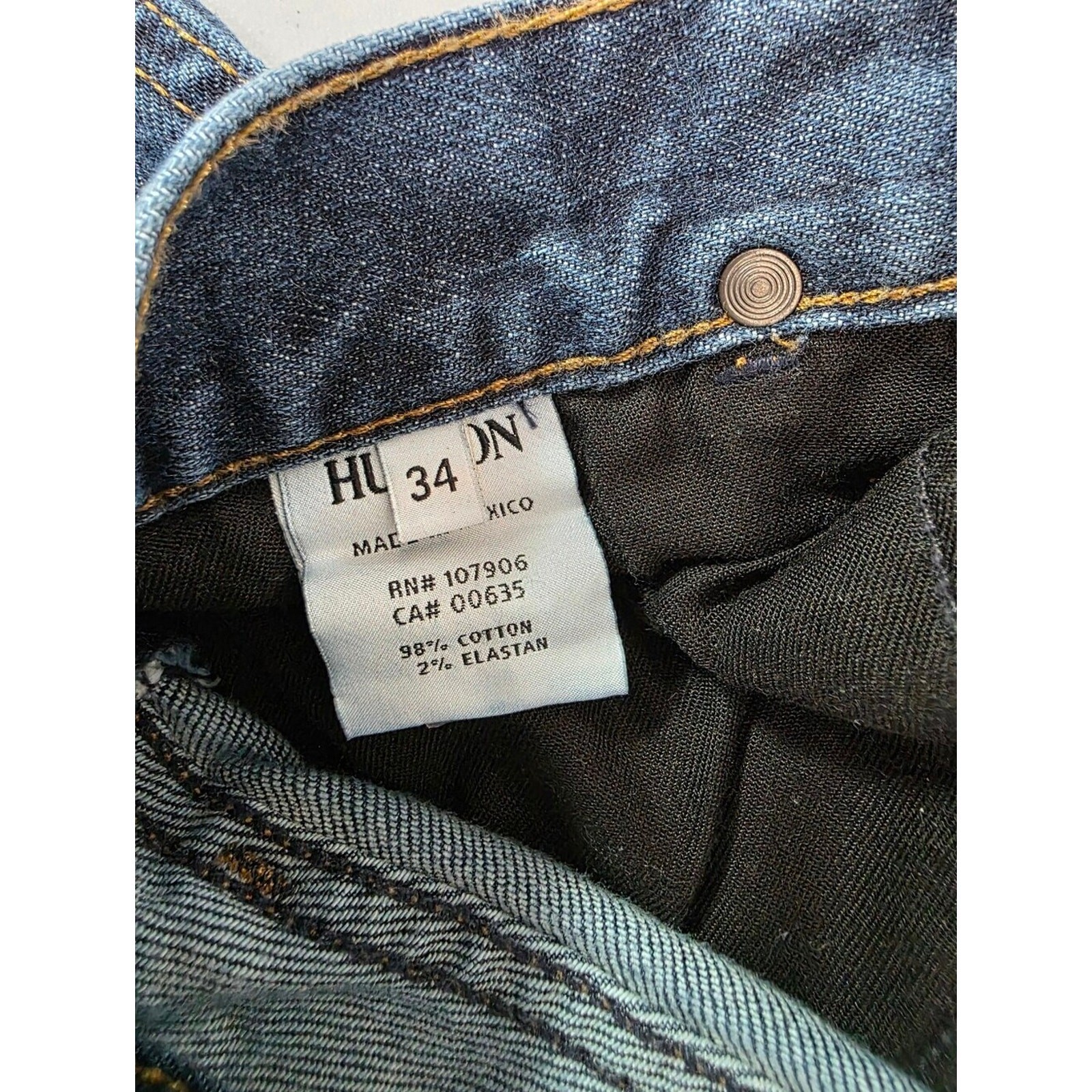 Hudson Blake Slim Straight Selvedge Button Fly Jeans Men 34×31 Dark Wash