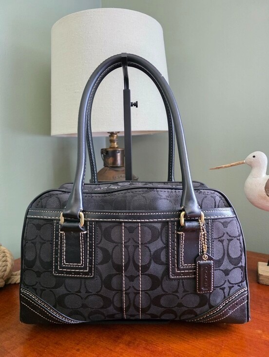 Coach 10532 Hamptons Signature Satchel Black Jacquard Leather Bag Y2K