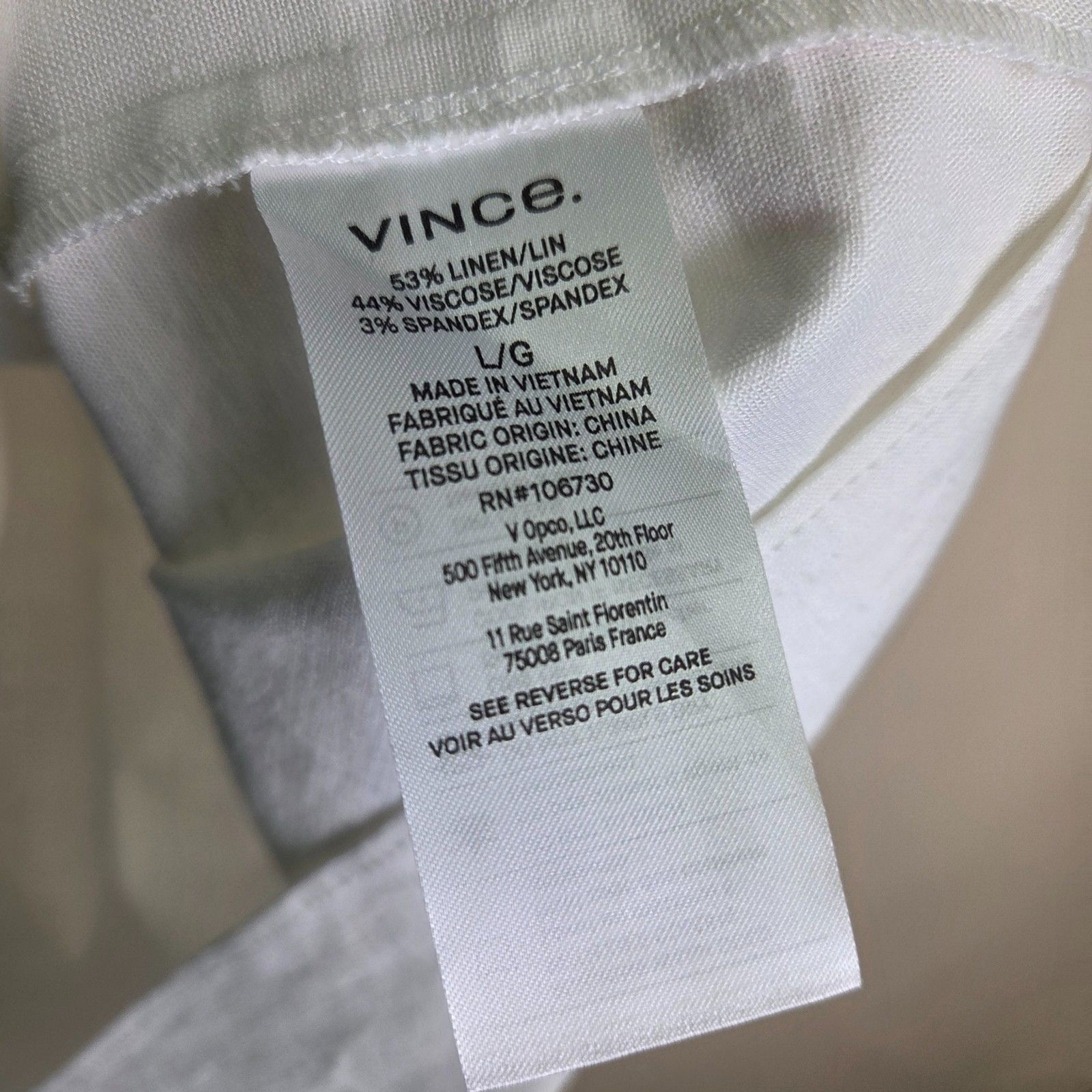 Vince White Linen Blend Popover Blouse Cap Sleeve Split Neck Top Large