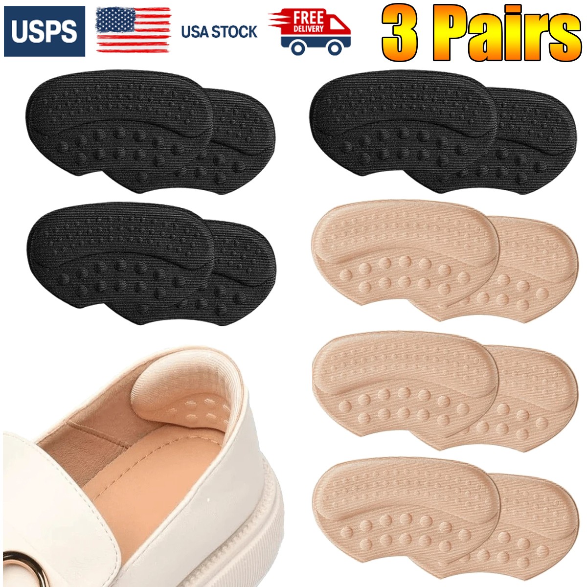 3Pairs Soft Fabric Shoe Pads Cushion Liner Grip Back Heel Inserts Insoles USA
