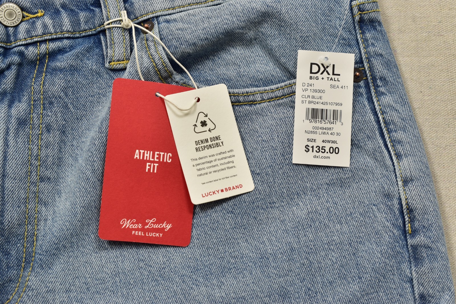 Lucky Brand Men’s Athletic Fit Denim Jeans Monaco Blue 5-Pocket Zip 40×30 NEW