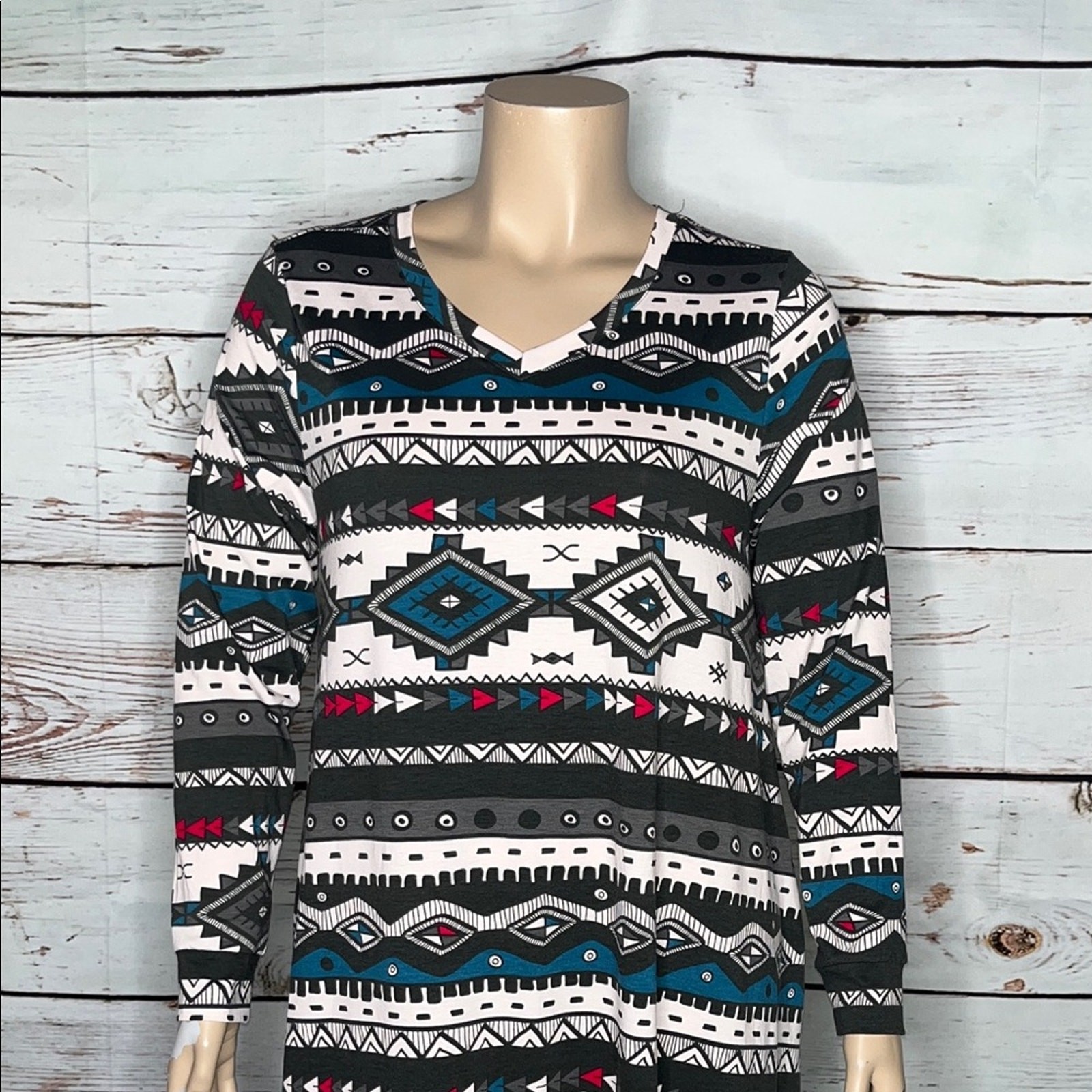 LuLaRoe NWT Size XL Gray & Blue Aztec Print Emily Swing Dress w/ Pockets