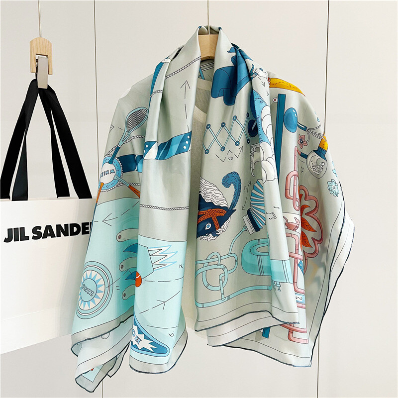 Teatime Print Pure Twill Silk Wrap Scarf Bandana Large Square Shawl Kerchief 53″