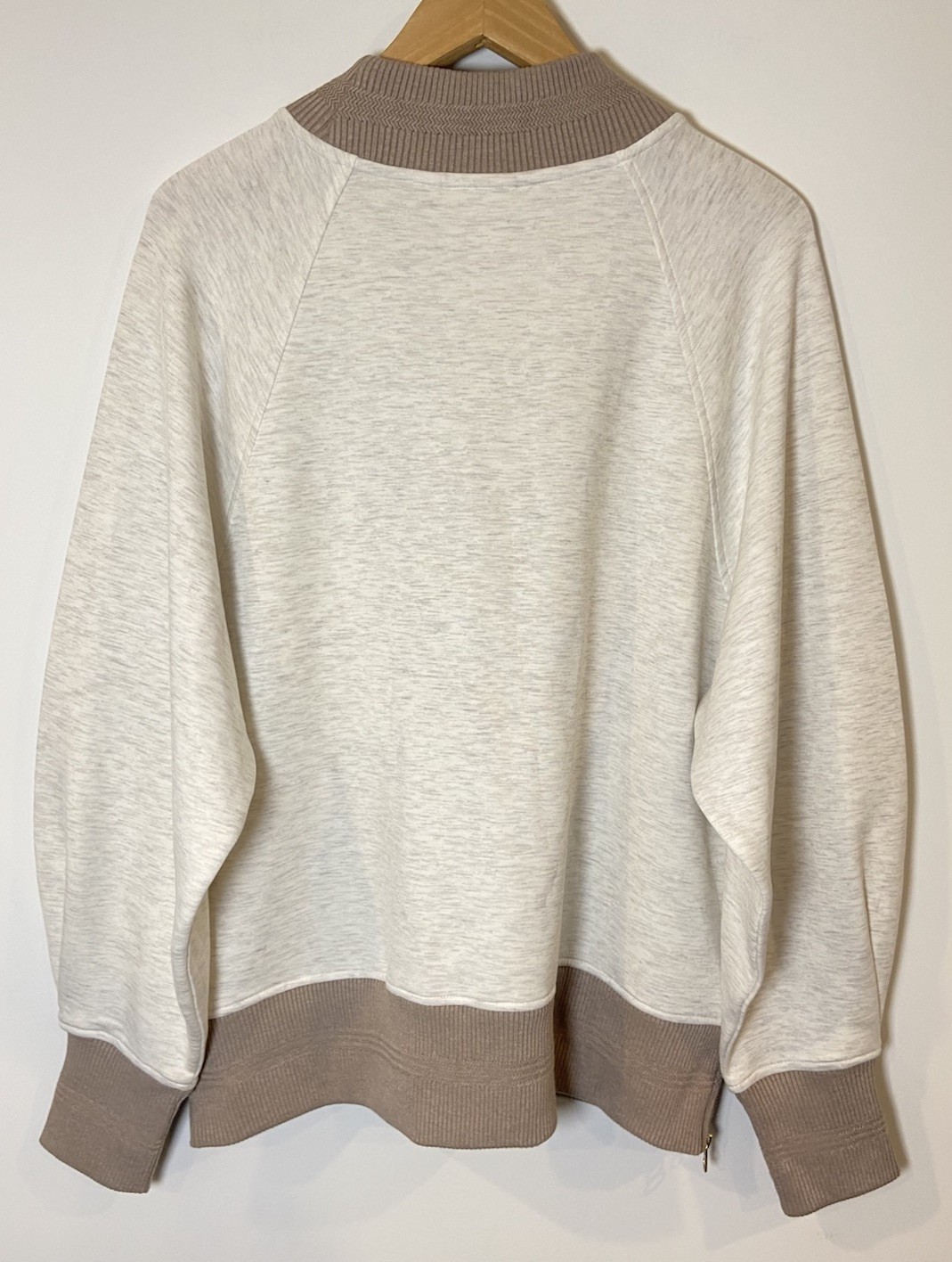 NWT Varley Doublesoft Loxley Raglan Boyfriend Sweatshirt Zip Cream Tan XL New