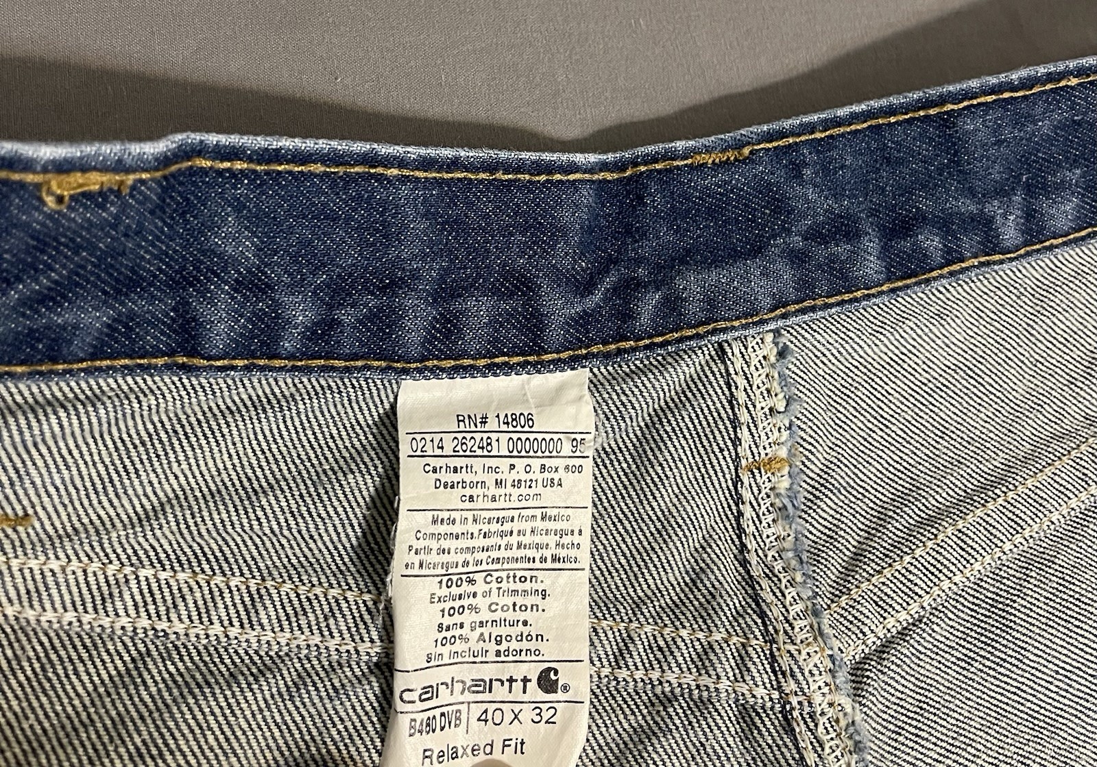 Carhartt B480 DVB Relaxed Fit Jeans Mens 40×32 Blue Denim Excellent
