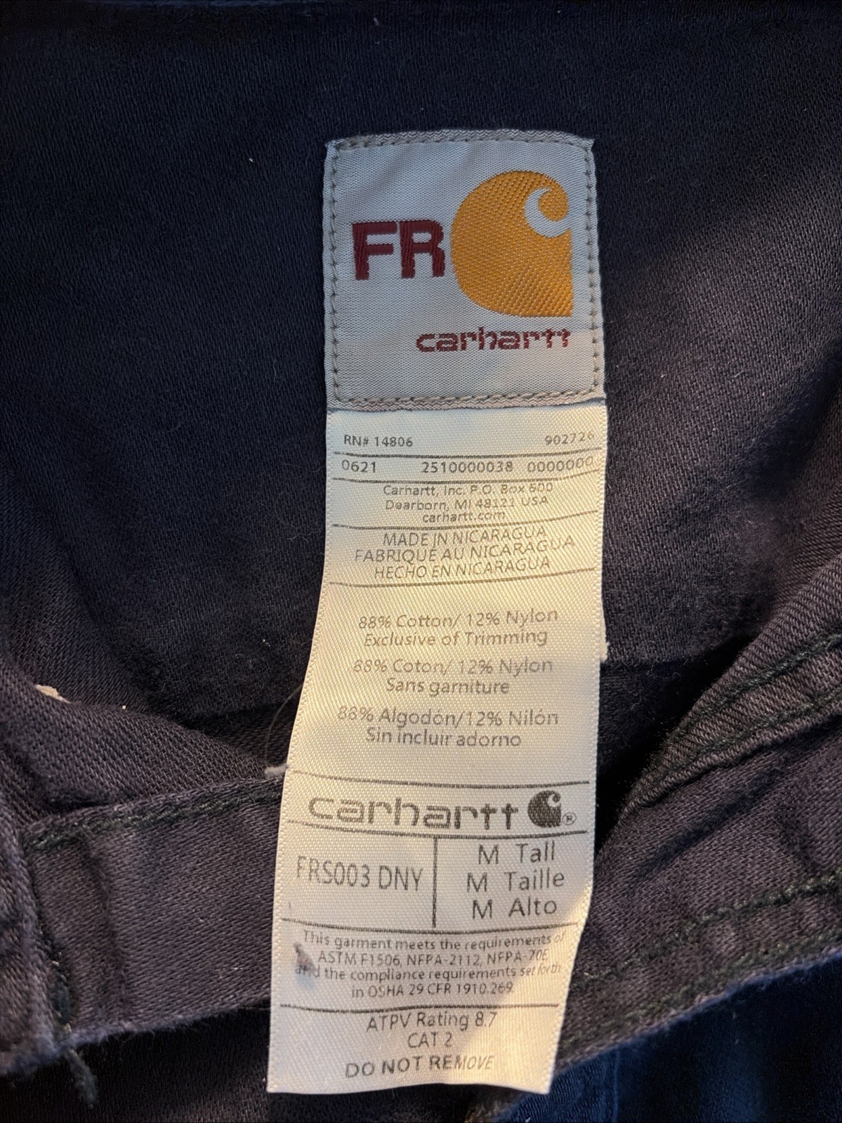 Carhartt FR Men’s Blue Long Sleeve Button-Up Work Shirt Size M Tall
