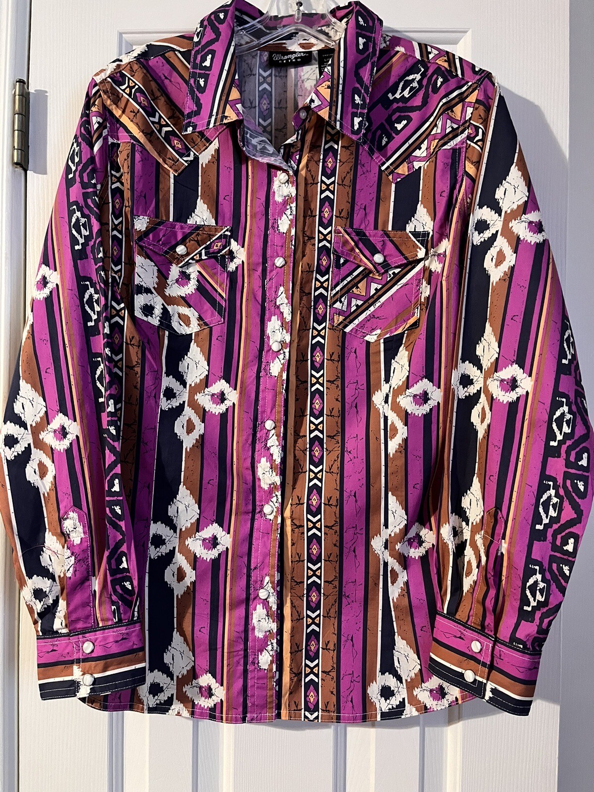 WRANGLER Retro L Checotah Aztec Pearl Snap Western Shirt Cowgirl LW6590M