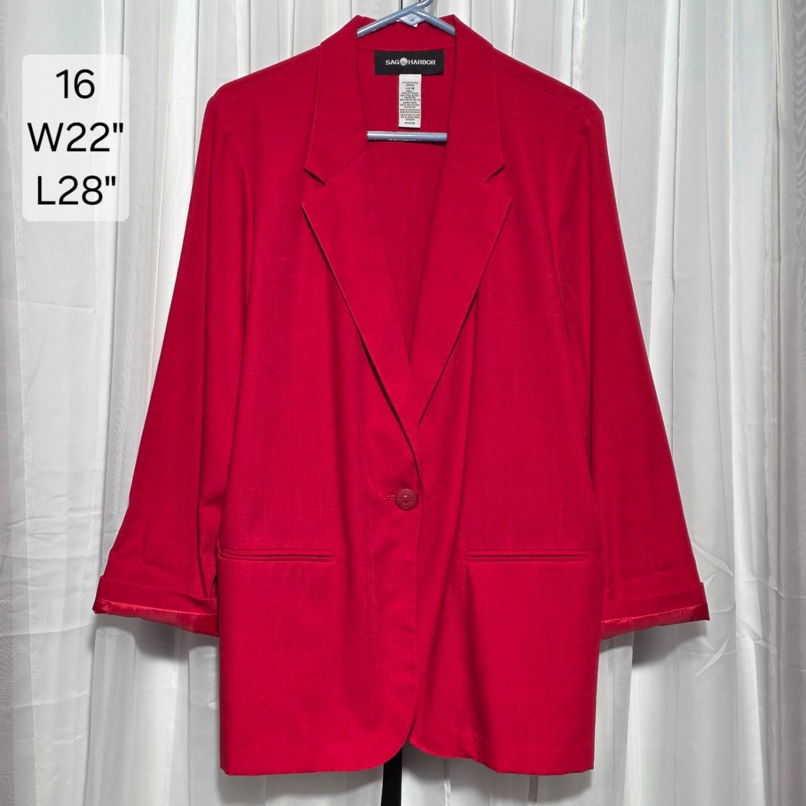 SAG HARBOR Red Single Button Blazer Jacket 16 Plus Size Professional Office Care