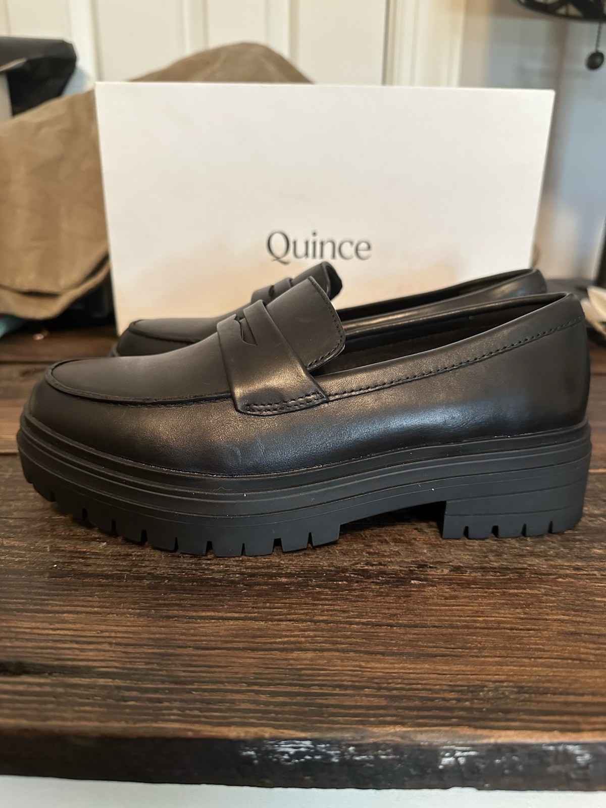 Quince Women’s Italian Leather Lug Sole Loafers in Black – Size 6 M