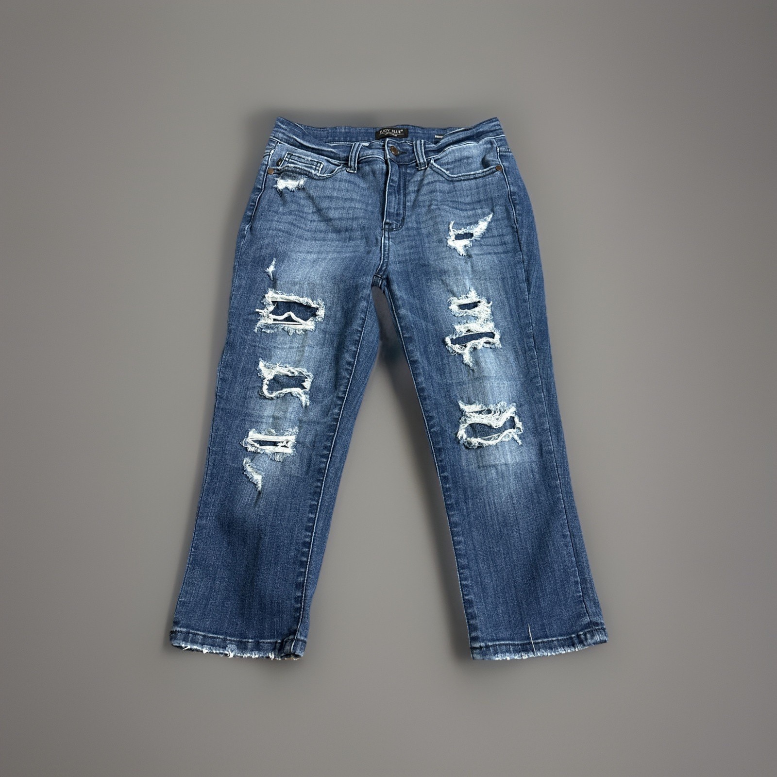 Judy Blue Skinny Fit Denim Capri Size 9/29 Distressed Fringe JB82271DK STRETCH