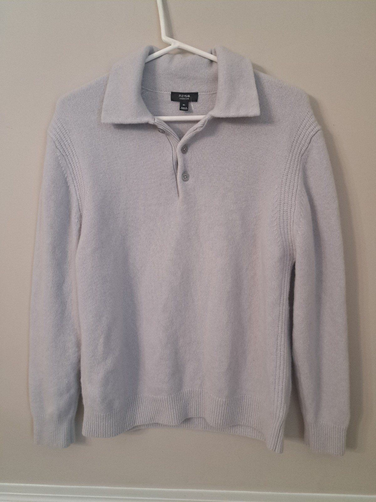 Reiss Deansgate Men’s Wool Blend Gray Polo Sweater Size XL