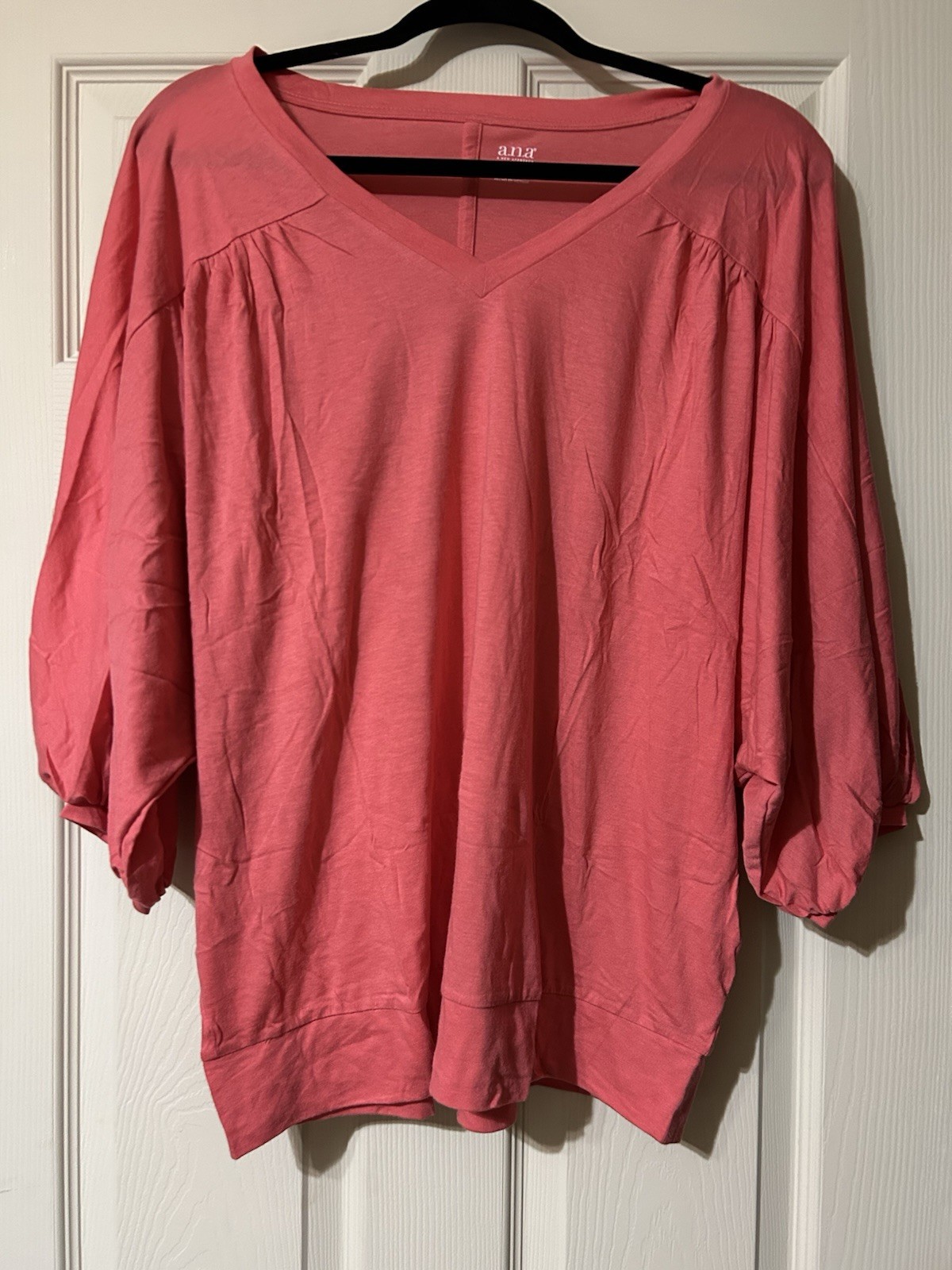 a.n.a. Women’s 1X Pullover Blouson Top Coral Boho Cottage Core NWOT