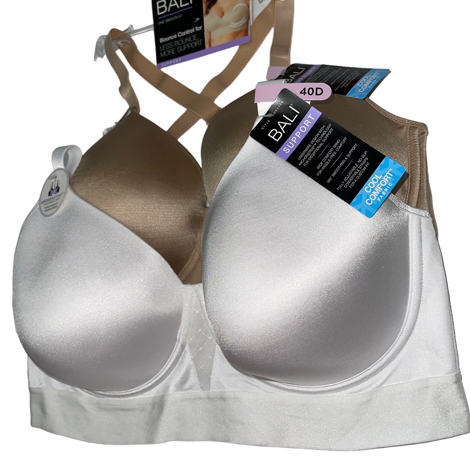 Bali Bra Underwire Bounce Control Wide Support Band Smoothing Cool Comfort 3456