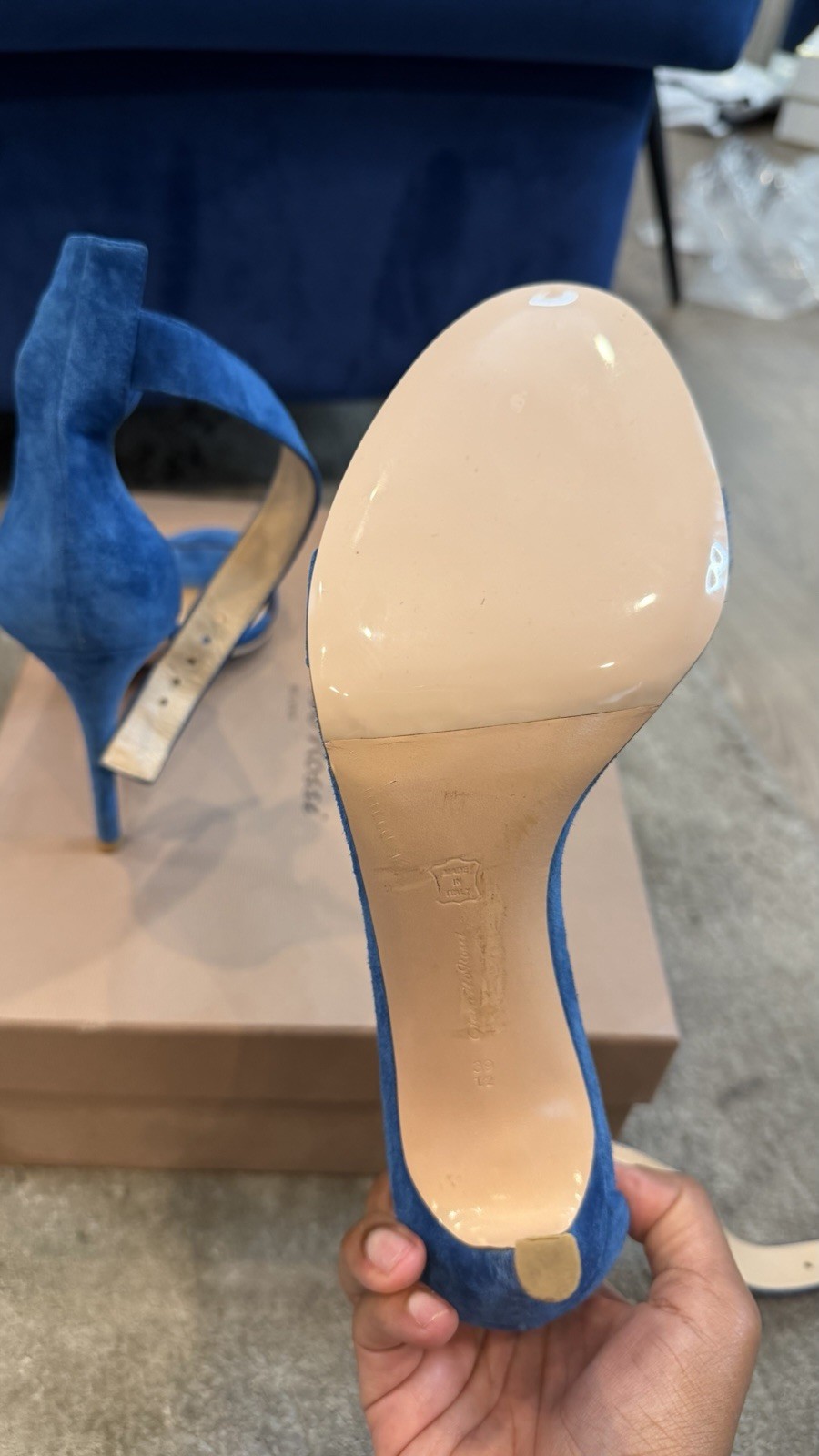 Gianvito Rossi Blue Suede Ankle Strap Heels – 39.5
