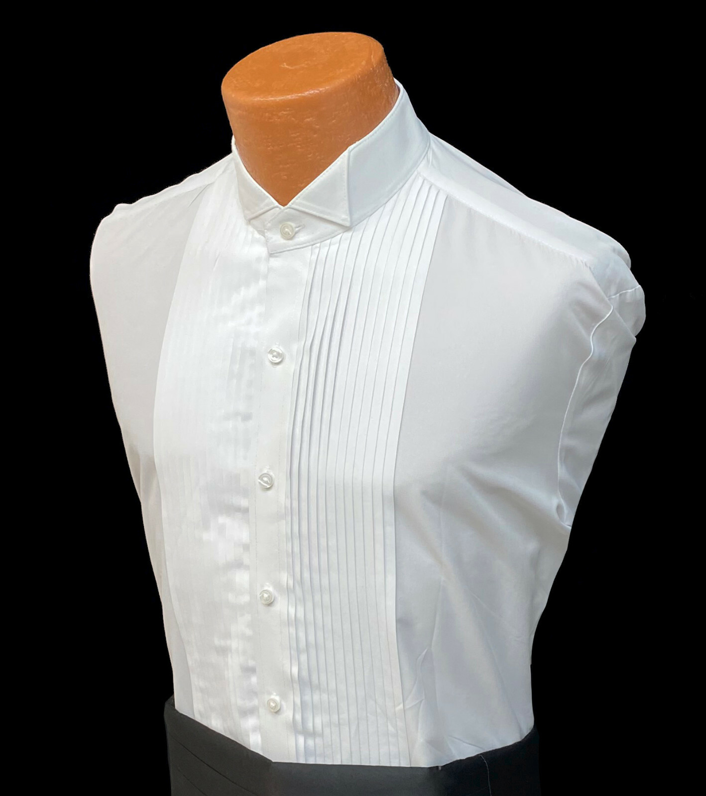 Men’s Fitted White Tuxedo Shirt Slim Formal Wing Collar 1/4 Inch Pleated Front