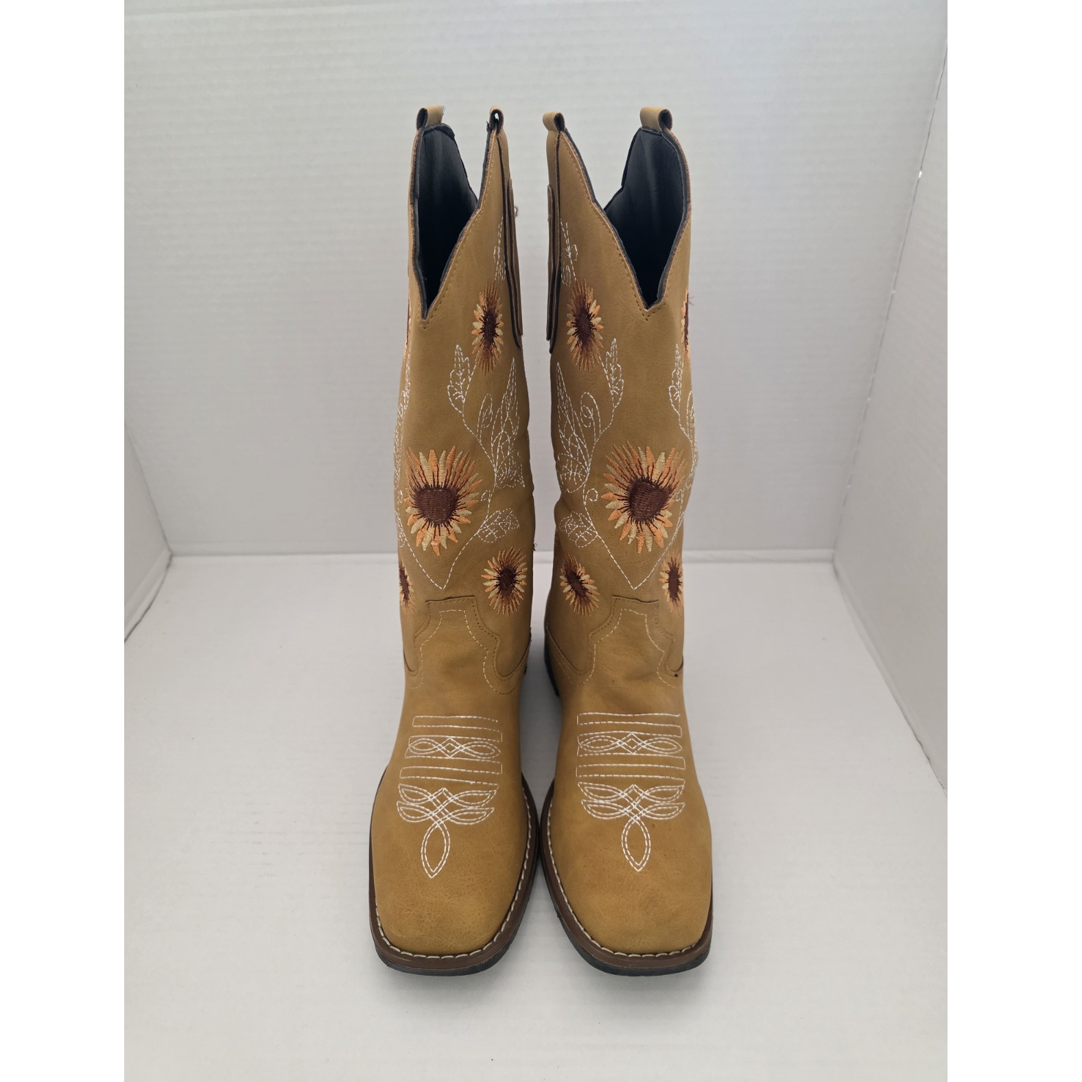 Women’s Black Brown Yellow Western Boots Square Toe Embroidered Floral US 9