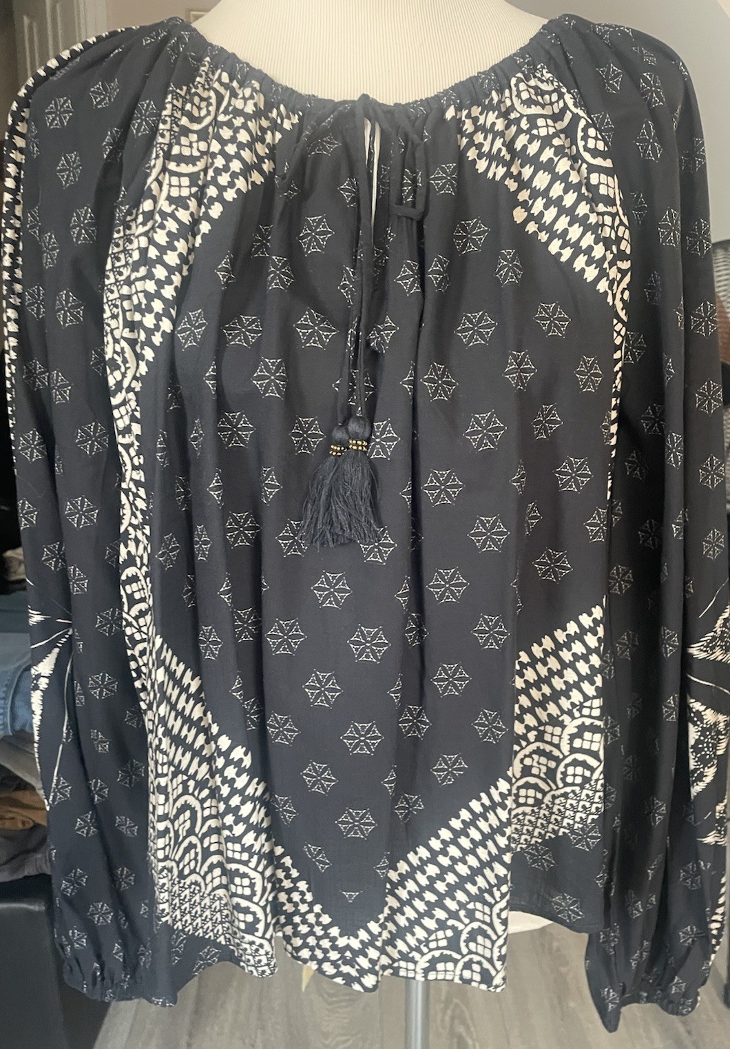 NEXT Women’s Bohemian Black/White Long Sleeved Gypsy Smock Blouse 10 NEW TAGS