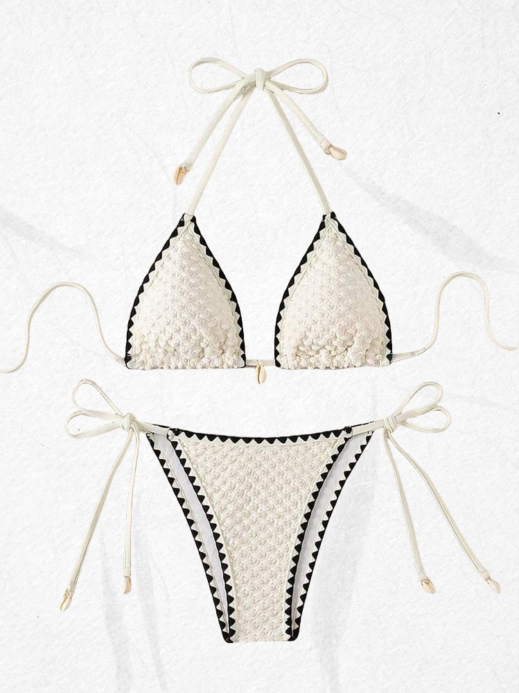 Womens Sexy Push Up Brazilian Bikini Swimwear Popped Crochet String Bathing Suit