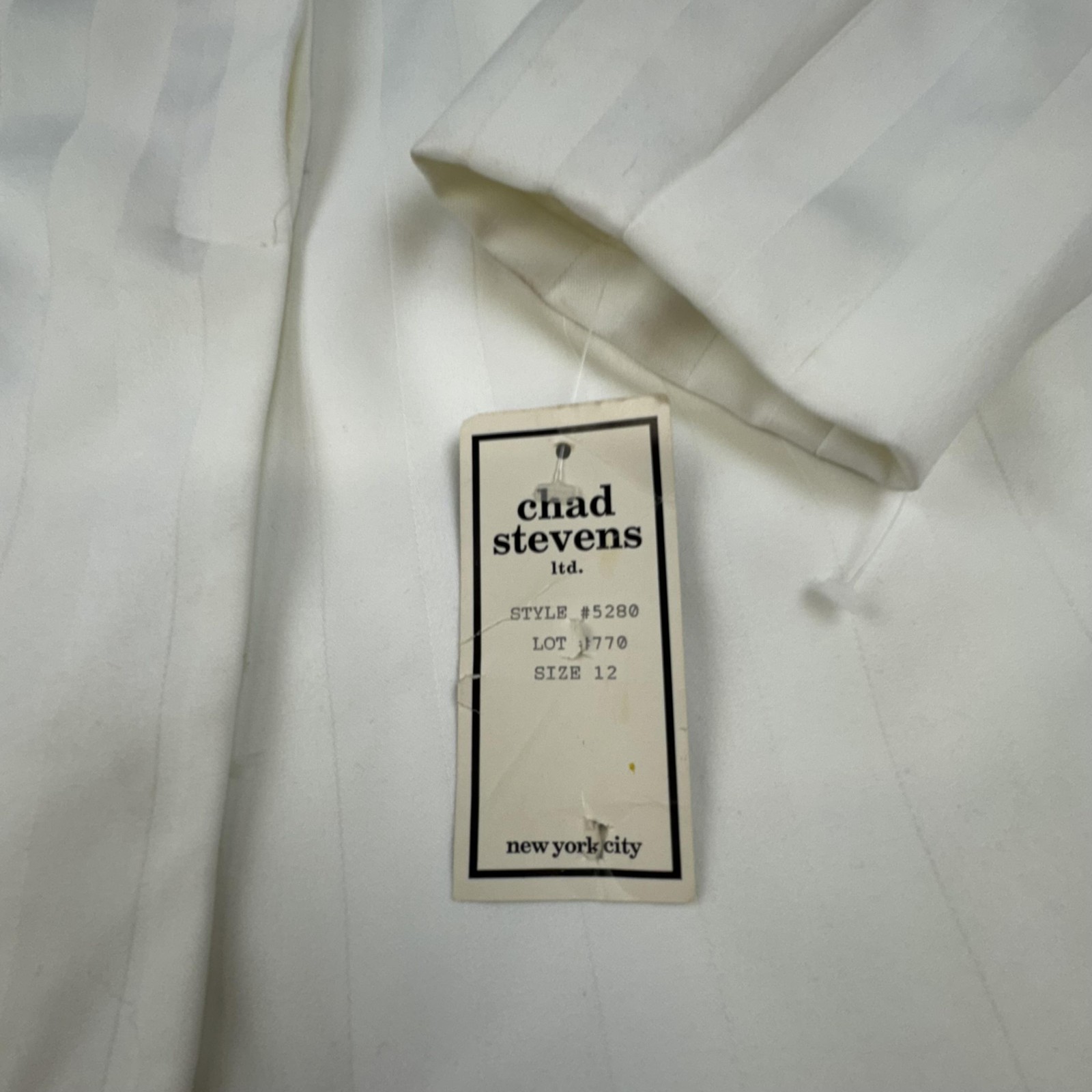 Vintage Chad Stevens Coat Womens 12 White Striped Collarless Overcoat Lined 5280