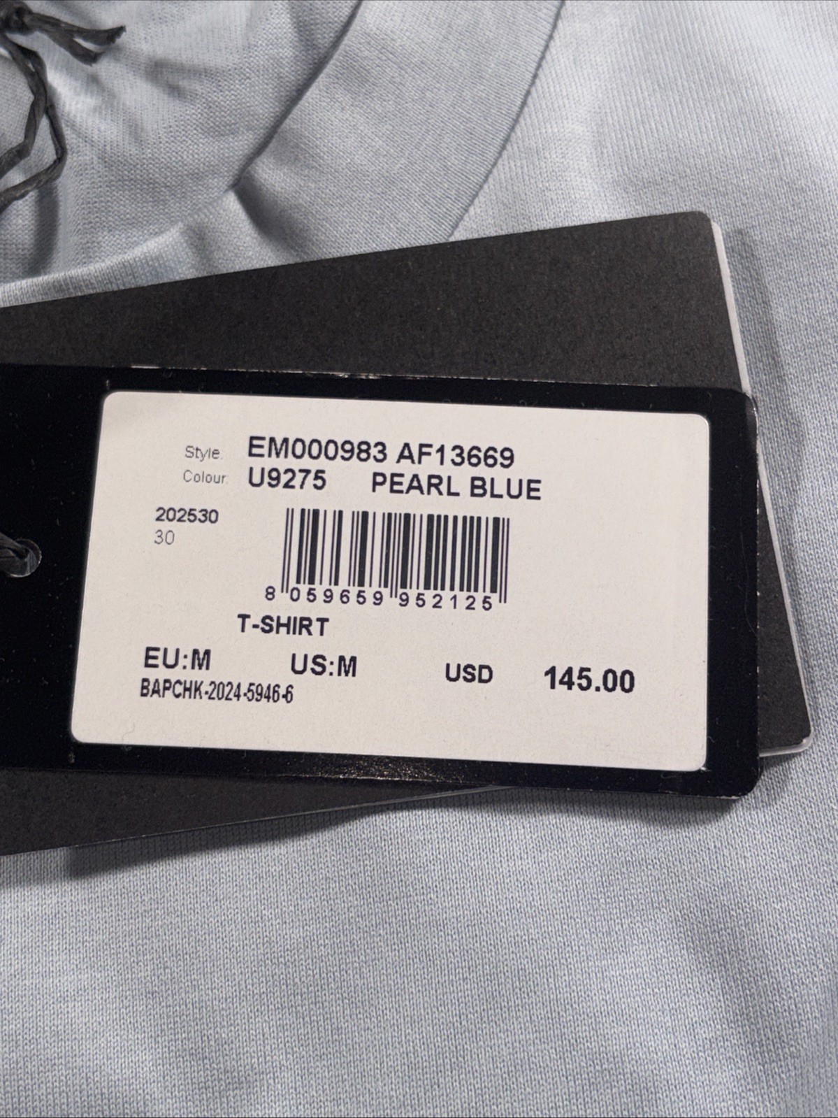Emporio Armani Men’s Travel Essential T-shirt Color: Pearl Blue Size: M NEW