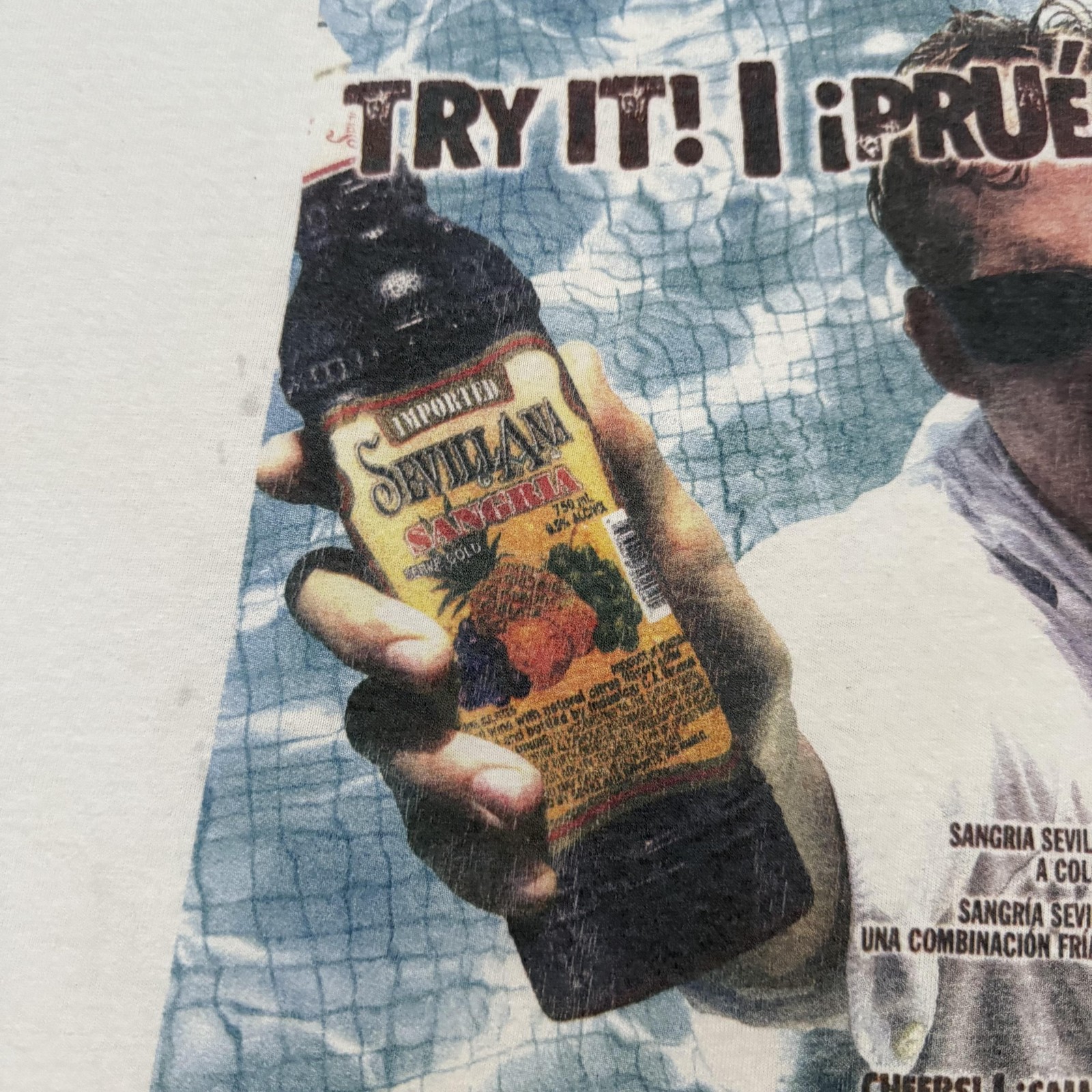 Vintage Sevillana Sangria Shirt Mens Large White Graphic Promo Alcohol Drink