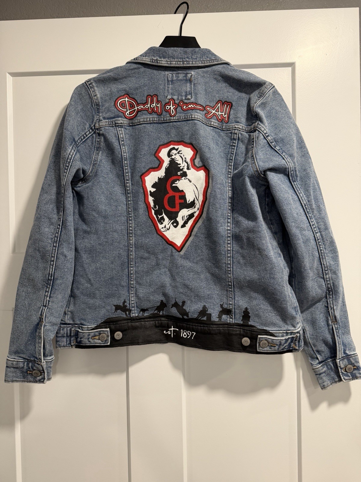 Amazing HAND PAINTED Cheyenne Frontier Days Denim Jean Jacket Women’s M Western