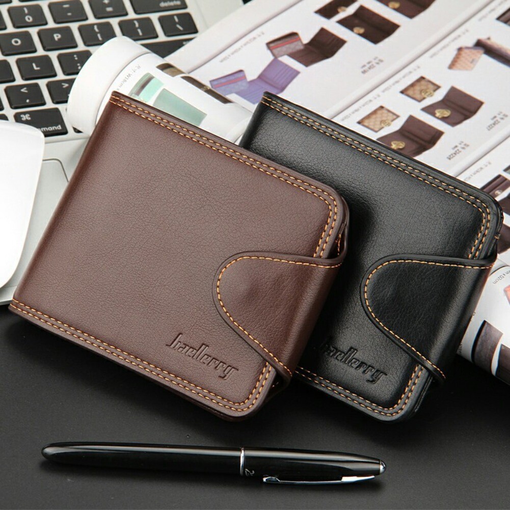 Small Leather for Men Bifold Wallet with Hasp ID Credit Card Holder Pocket Gift