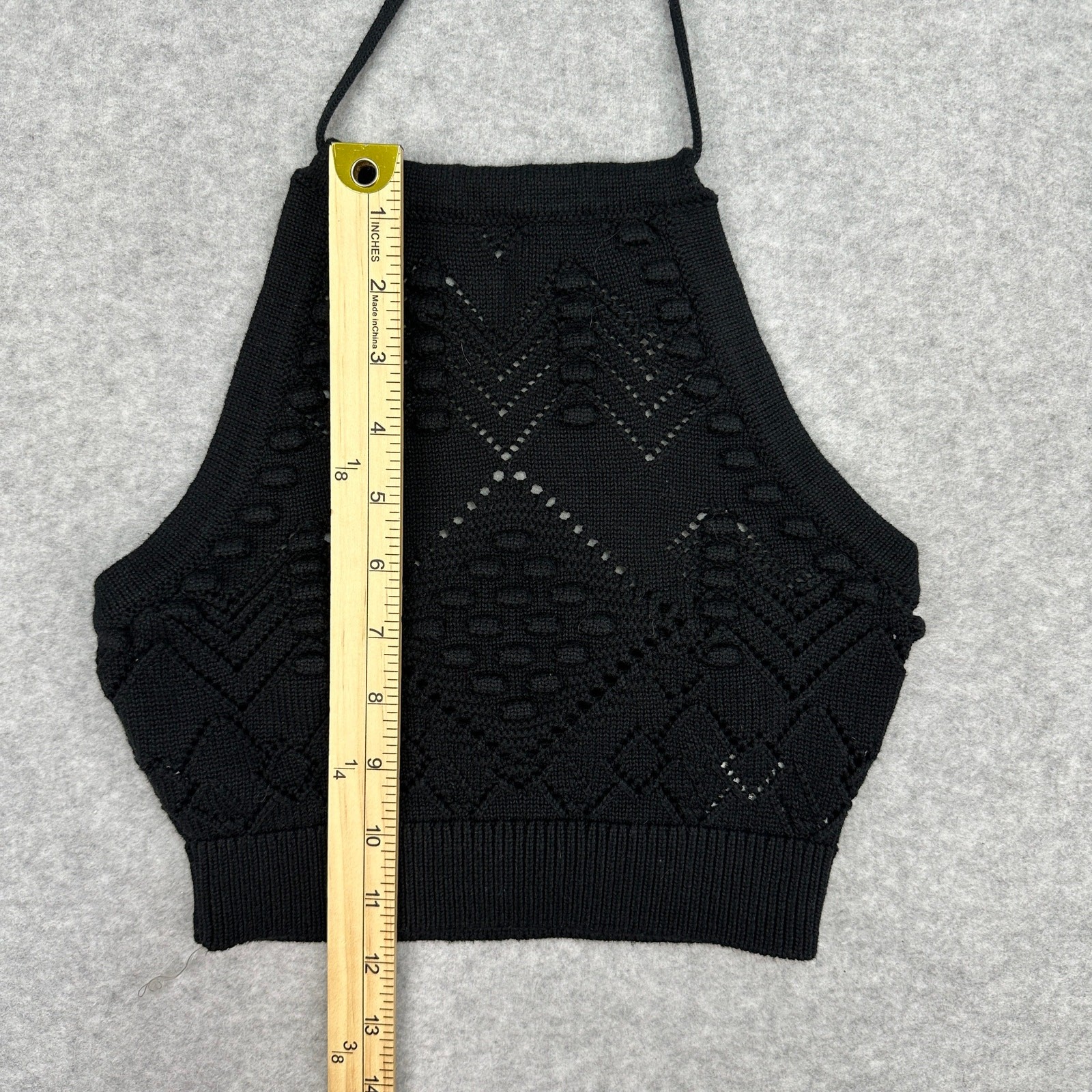Hunter & Brown Halter Crop Top S Black Crochet Knit Backless Adjustable Tie-Back