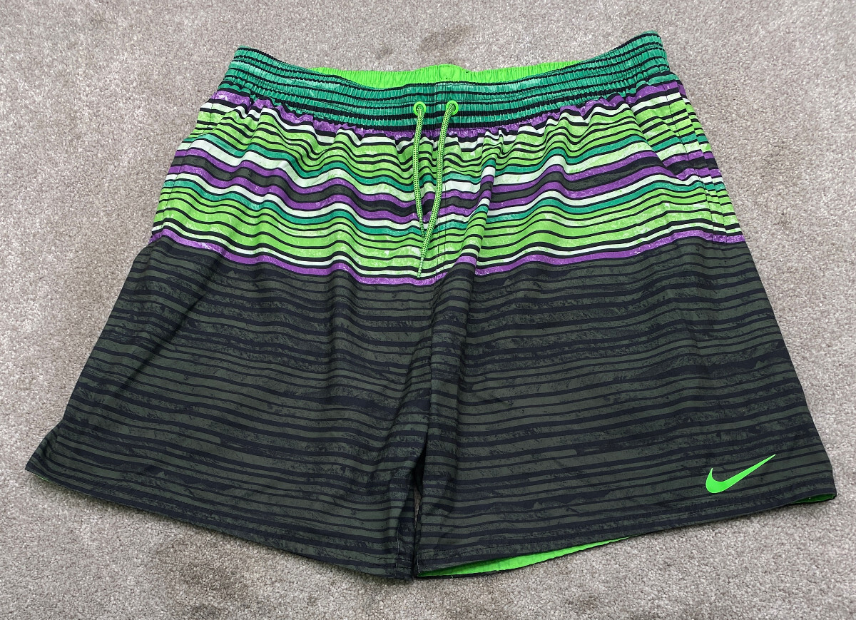 Nike Mens Volley Core Swim Shorts NESSB465-364 2XL Green Black Striped 6570