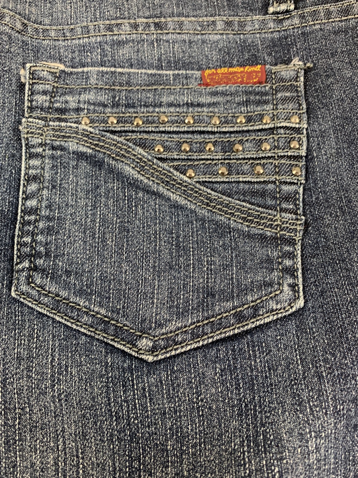 7 For All Mankind Jeans Womens 30 Flare Leg Blue A Pocket Studded Stretch USA