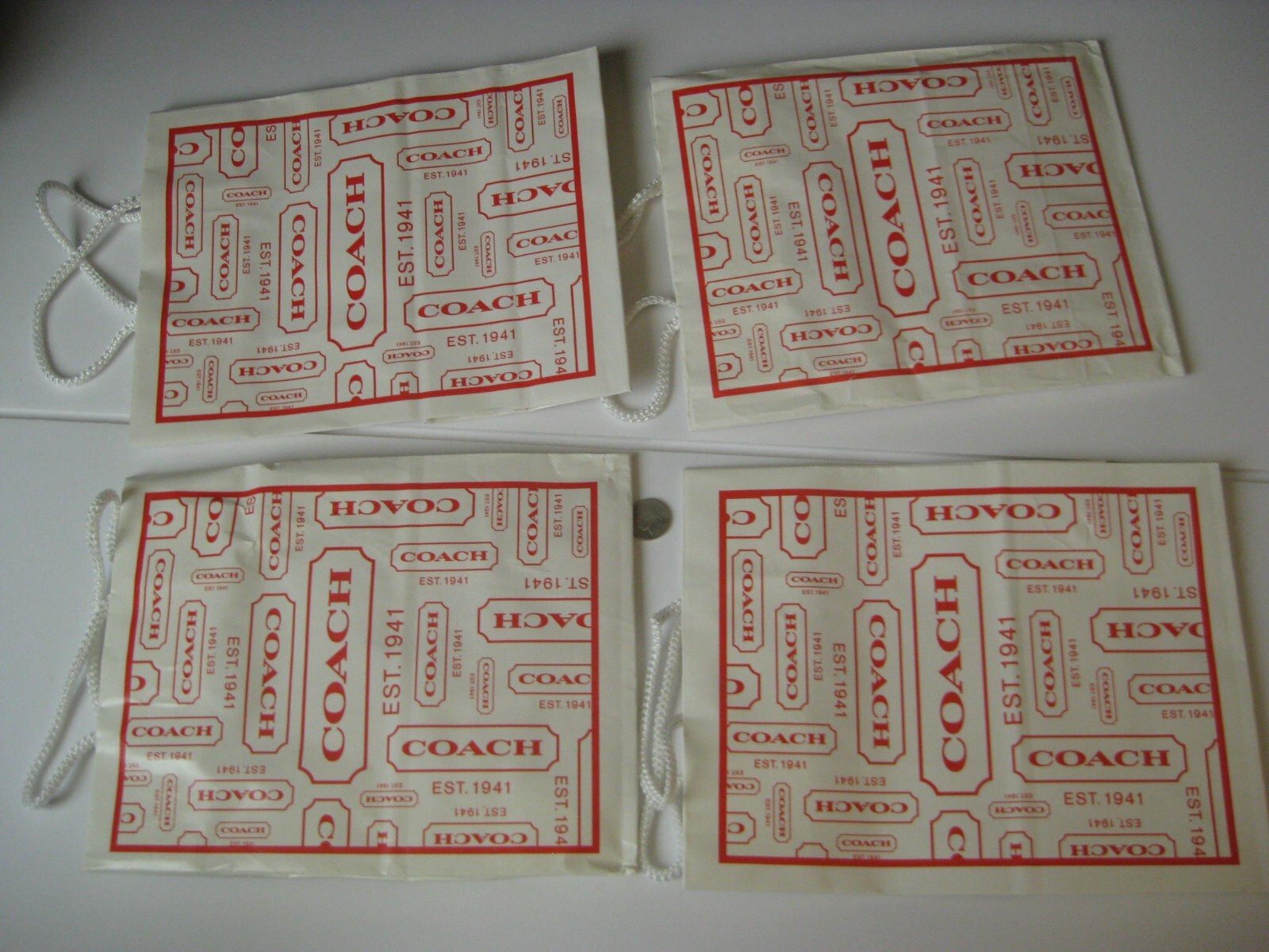 LOT 4 Authentic Coach Shopping Bags Paper 8 x 10.25 inches Medium Red White