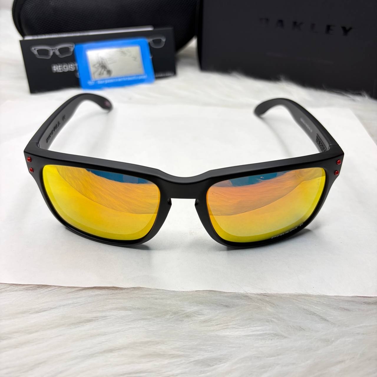 Oakley Holbrook Polarized Sunglasses Matte Black Orange Red Mirror Lens