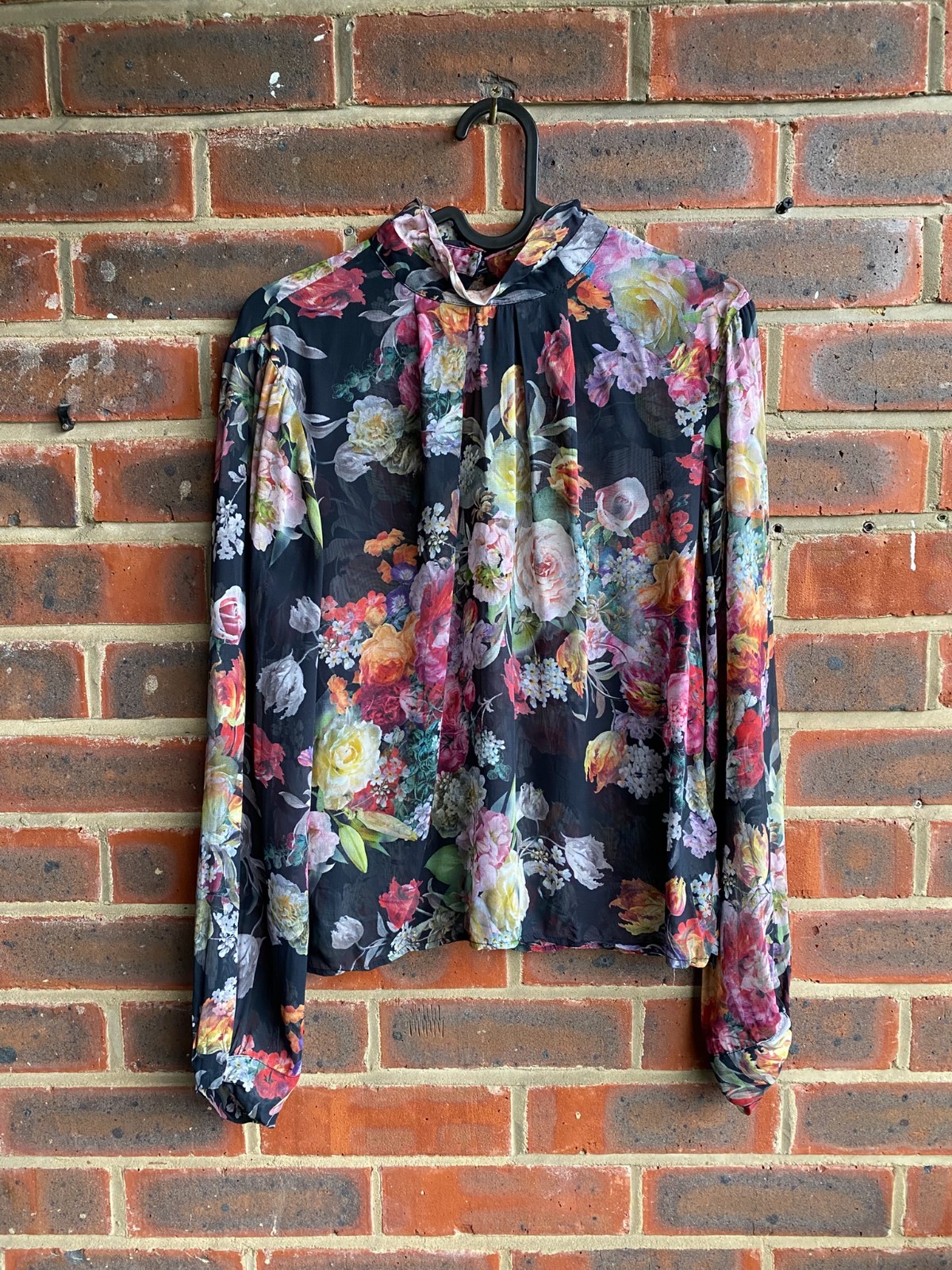 Top Shop Floral Blouse See Through Long Sleeve Size 8 Faux Silk