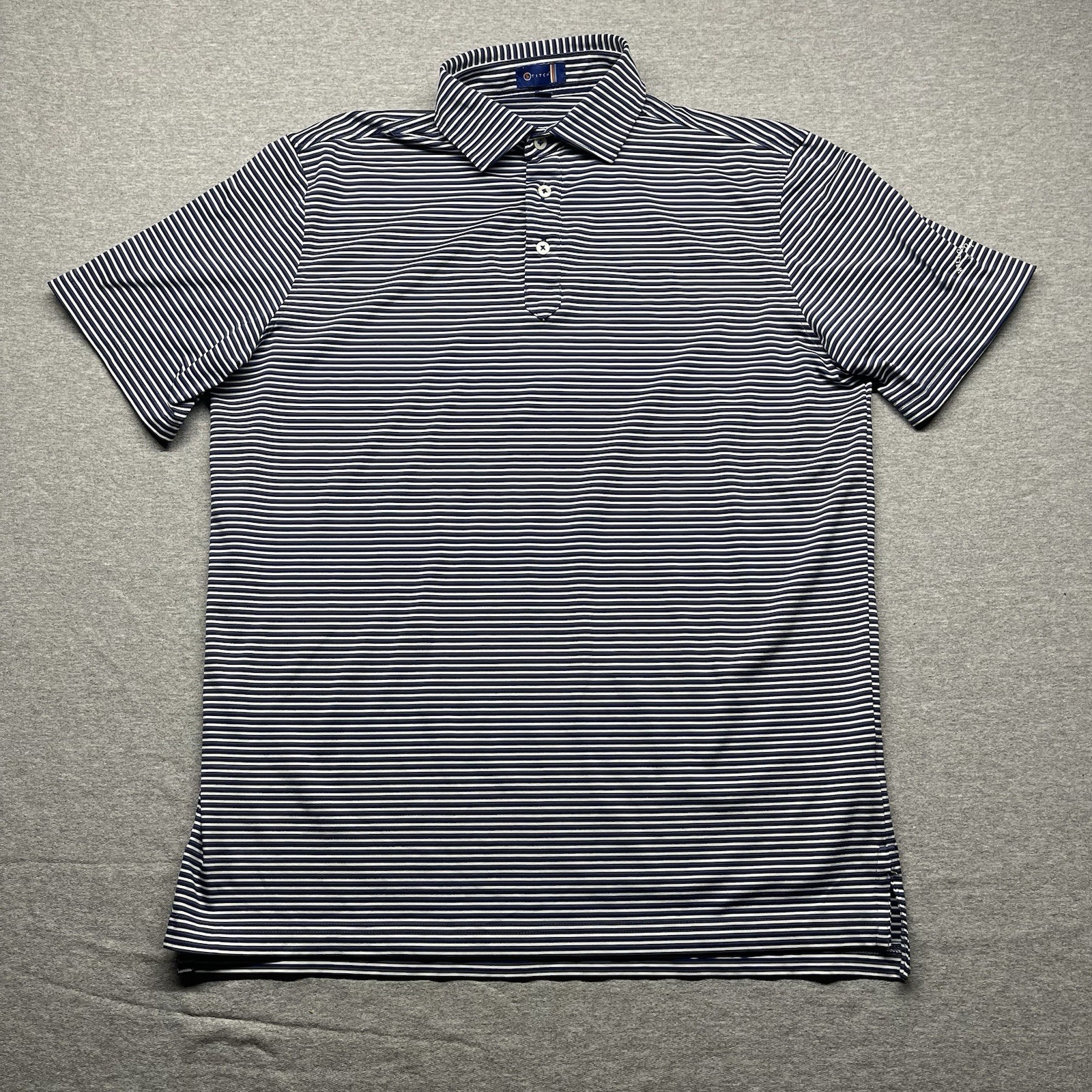 Stitch Willowbrook Golf Mens Medium White Blue Striped Performance Polo Shirt