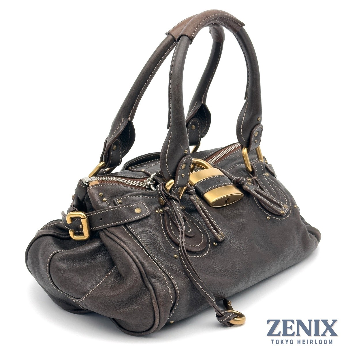 Chloe Paddington Chocolate Brown Leather Handbag Padlock Key Y2K Vintage Italy