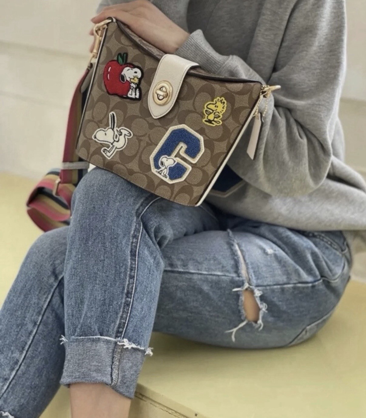 NWT Coach X Peanuts Addie Crossbody In Signature Canvas W/ Varsity Patches C4113